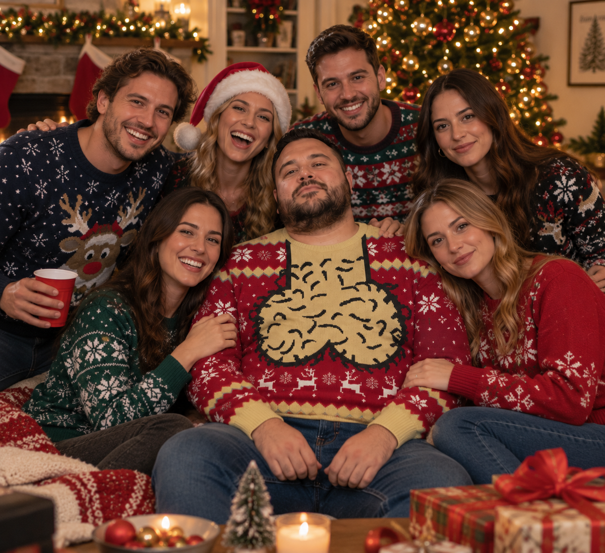 Funny Christmas sweater holiday scene